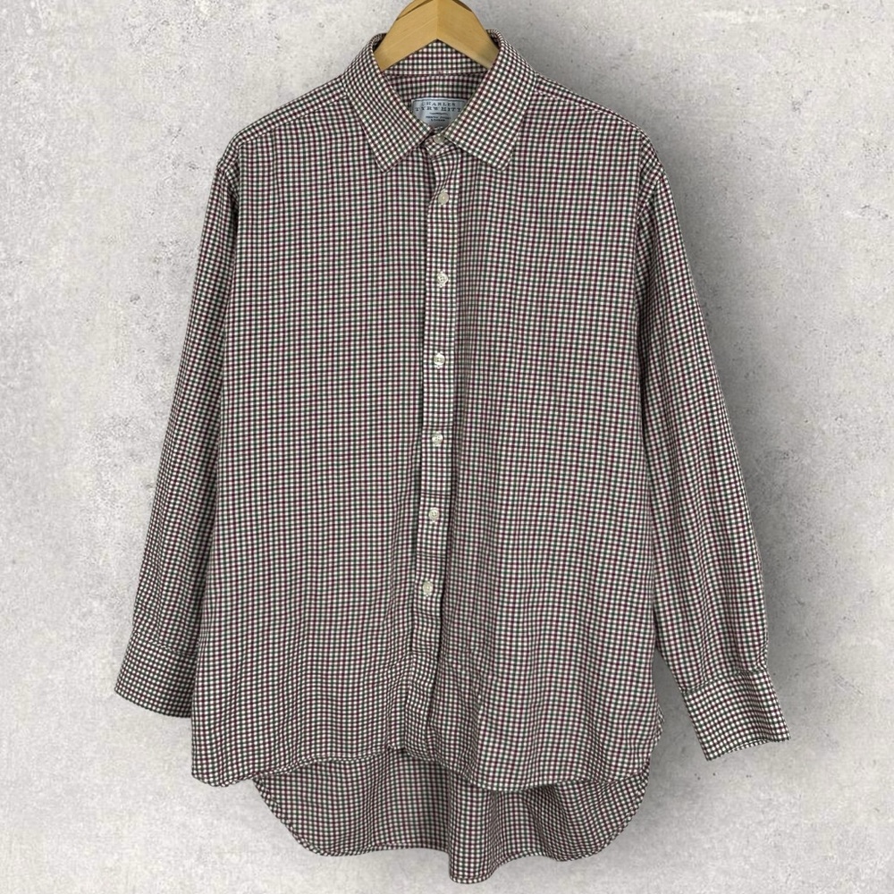 Charles Tyrwhitt Jermyn Street London Plaid Dress Shirt Mens Size 17 Burgundy